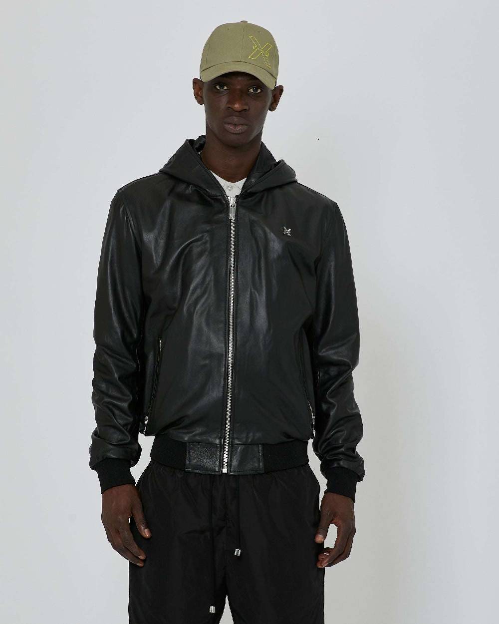 John Richmond Bomber in pelle con cappuccio Convenienza