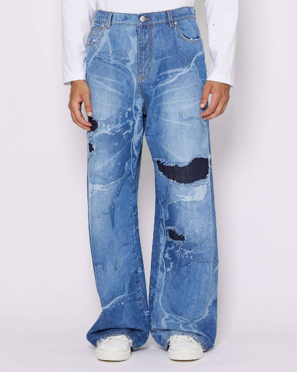 John Richmond Jeans gamba larga con strappi sul davanti In Linea