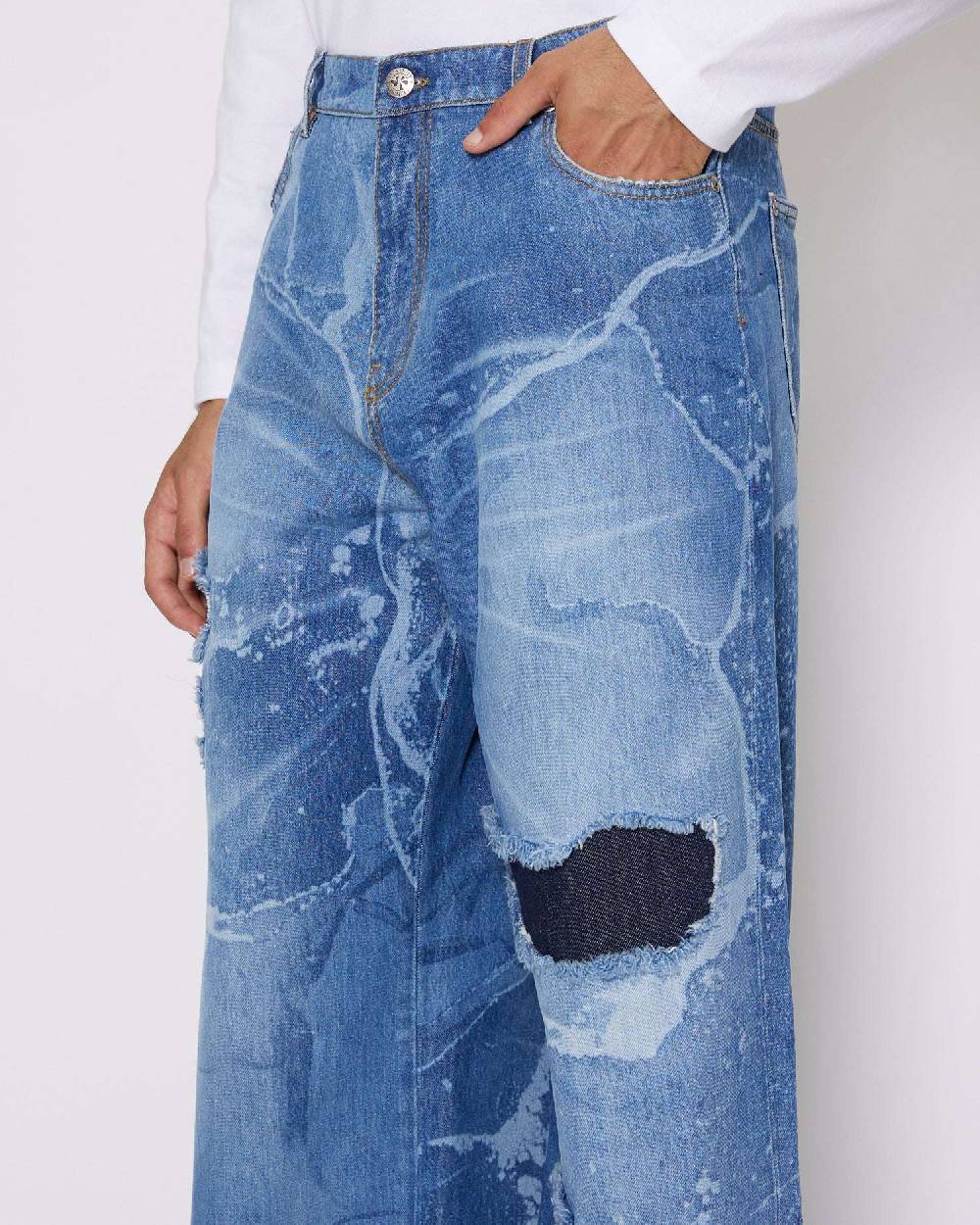 John Richmond Jeans gamba larga con strappi sul davanti In Linea