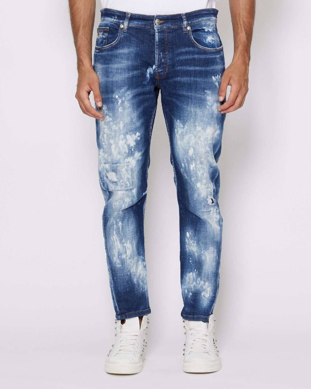 John Richmond Jeans slim con strappi sul davanti bleaching effect Soddisfazione Garantita
