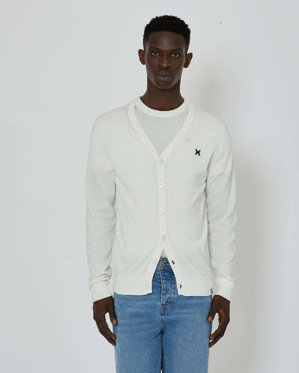 John Richmond Cardigan con logo a contrasto sul davanti e banda bicolor sul retro Offerta