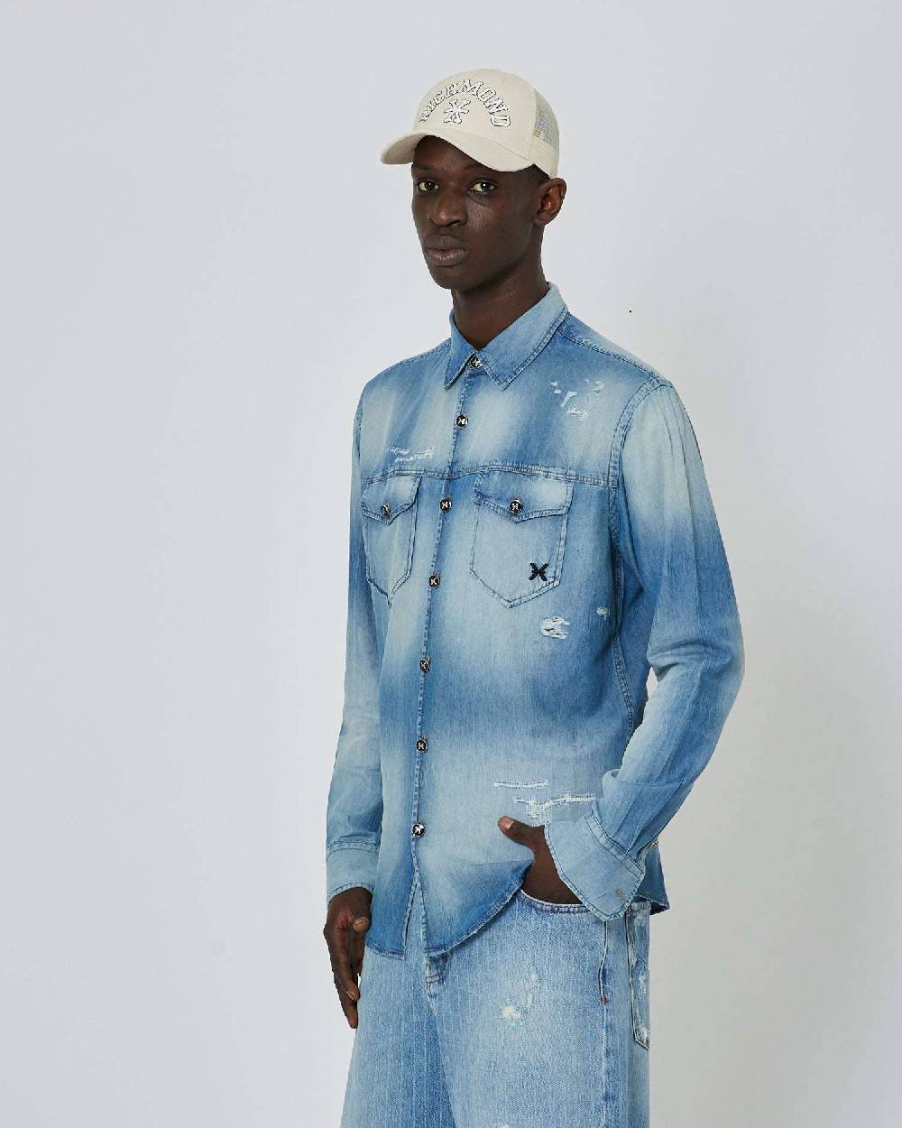 John Richmond Camicia in denim effetto strappato Qualità