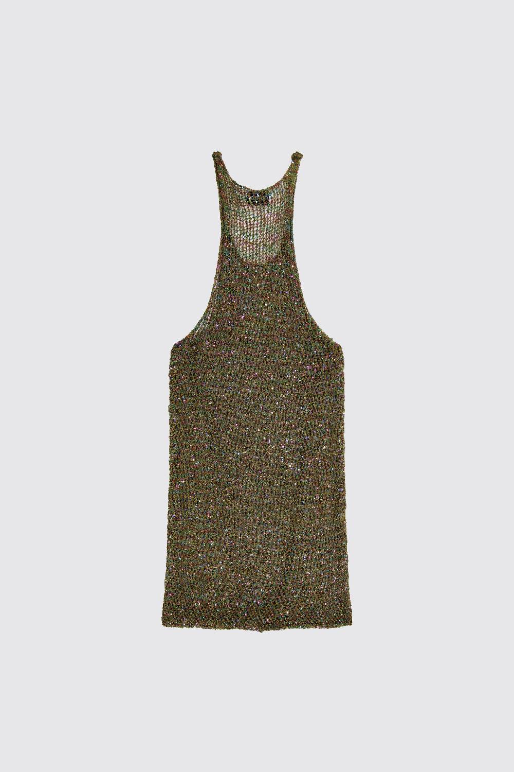 Laneus Lanues canotta in mesh military green con mini paillettes multicolor Fino Al -60%