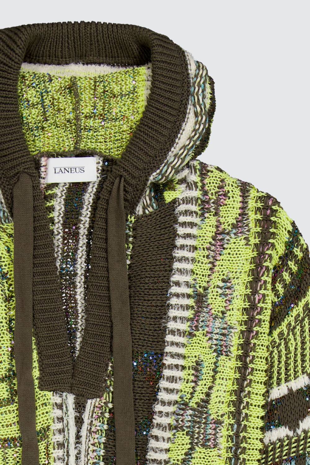 Laneus Laneus multicolor military green jacquard hoodie Shopping Online