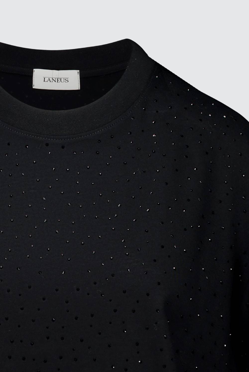 Laneus Laneus mini abito drappeggiato black con strass In Vendita