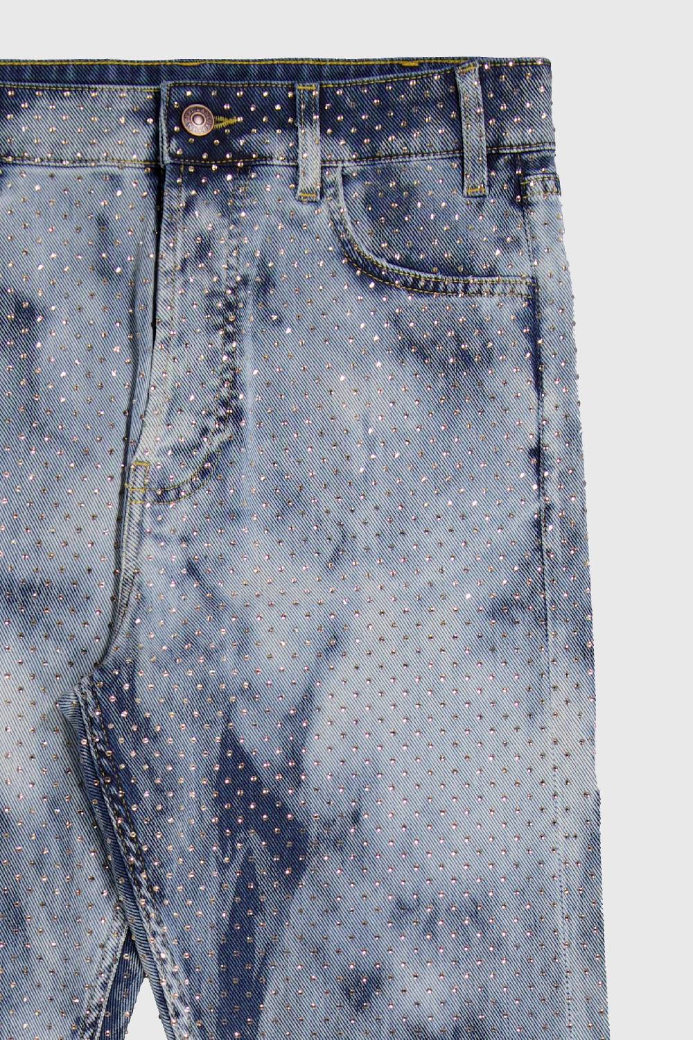 Laneus Laneus pantaloni in denim silver strass Vendita Economica