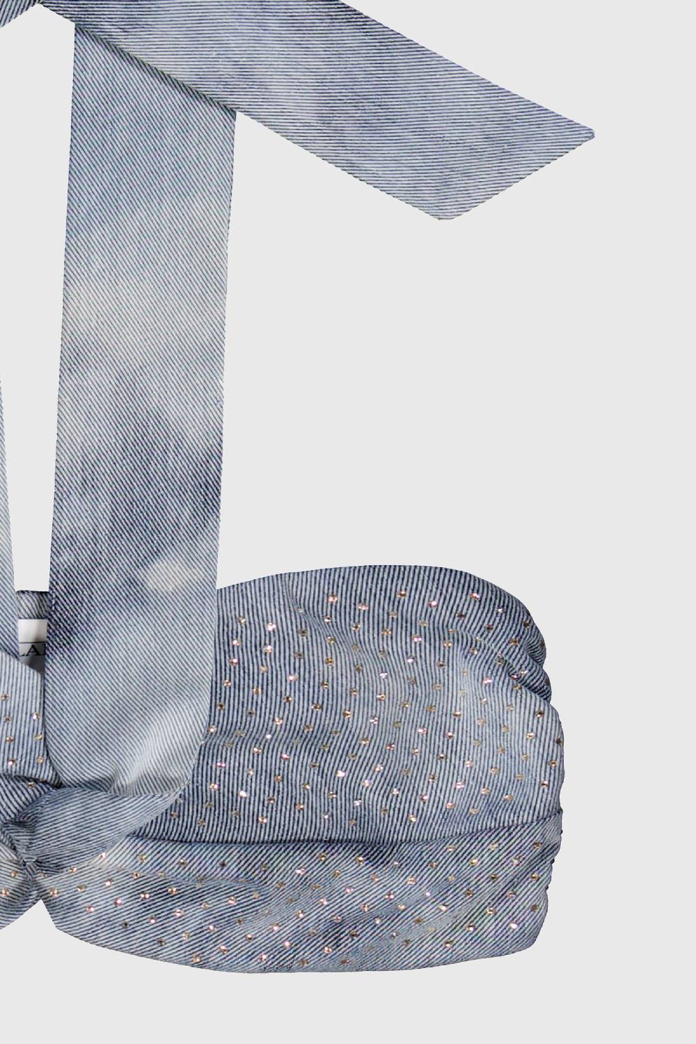 Laneus Laneus top in denim effetto washed con strass Saldi Di Fabbrica
