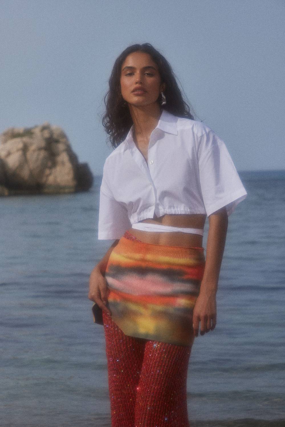 Laneus Laneus camicia cropped white con bottoni logati e coulisse regolabile In Saldo