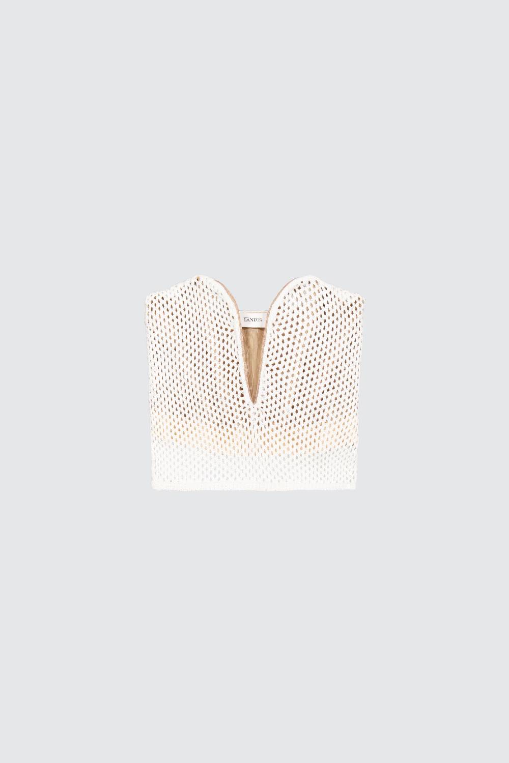 Laneus Laneus top milk in mesh con scollo a cuore Nuova
