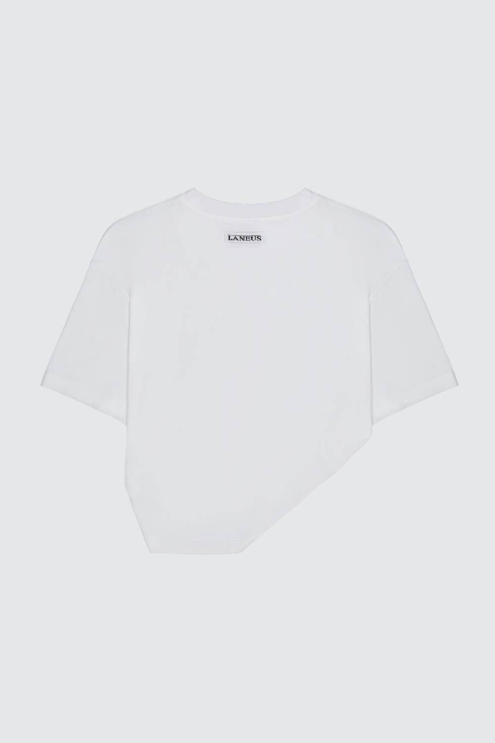 Laneus Laneus t-shirt white classic cropped con drappeggio sul davanti Moda