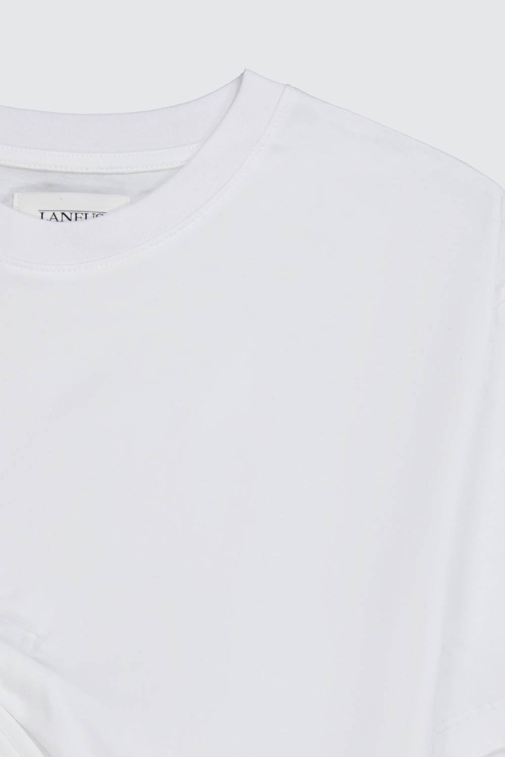 Laneus Laneus t-shirt white classic cropped con drappeggio sul davanti Moda