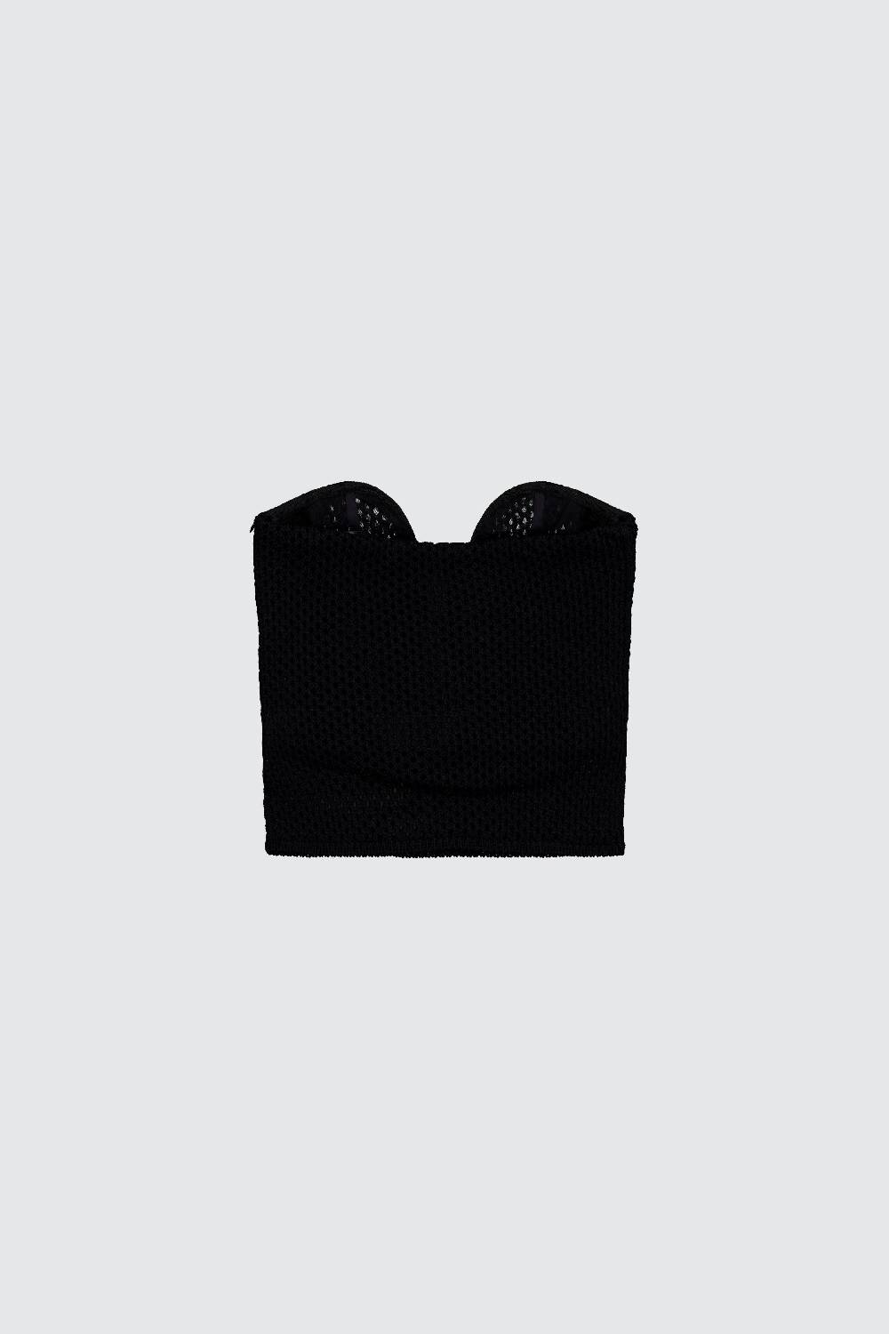 Laneus Laneus top black in mesh con scollo a cuore Italia