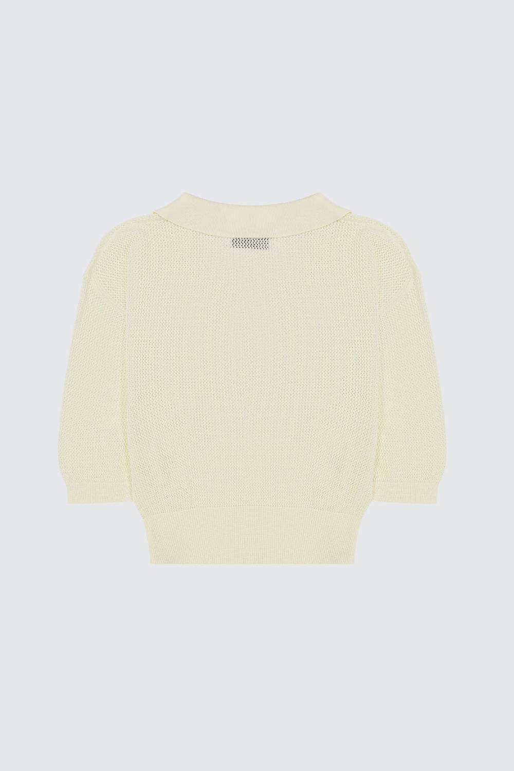 Laneus Laneus polo cream cropped in mesh con scollo a V Spedizione Gratuita