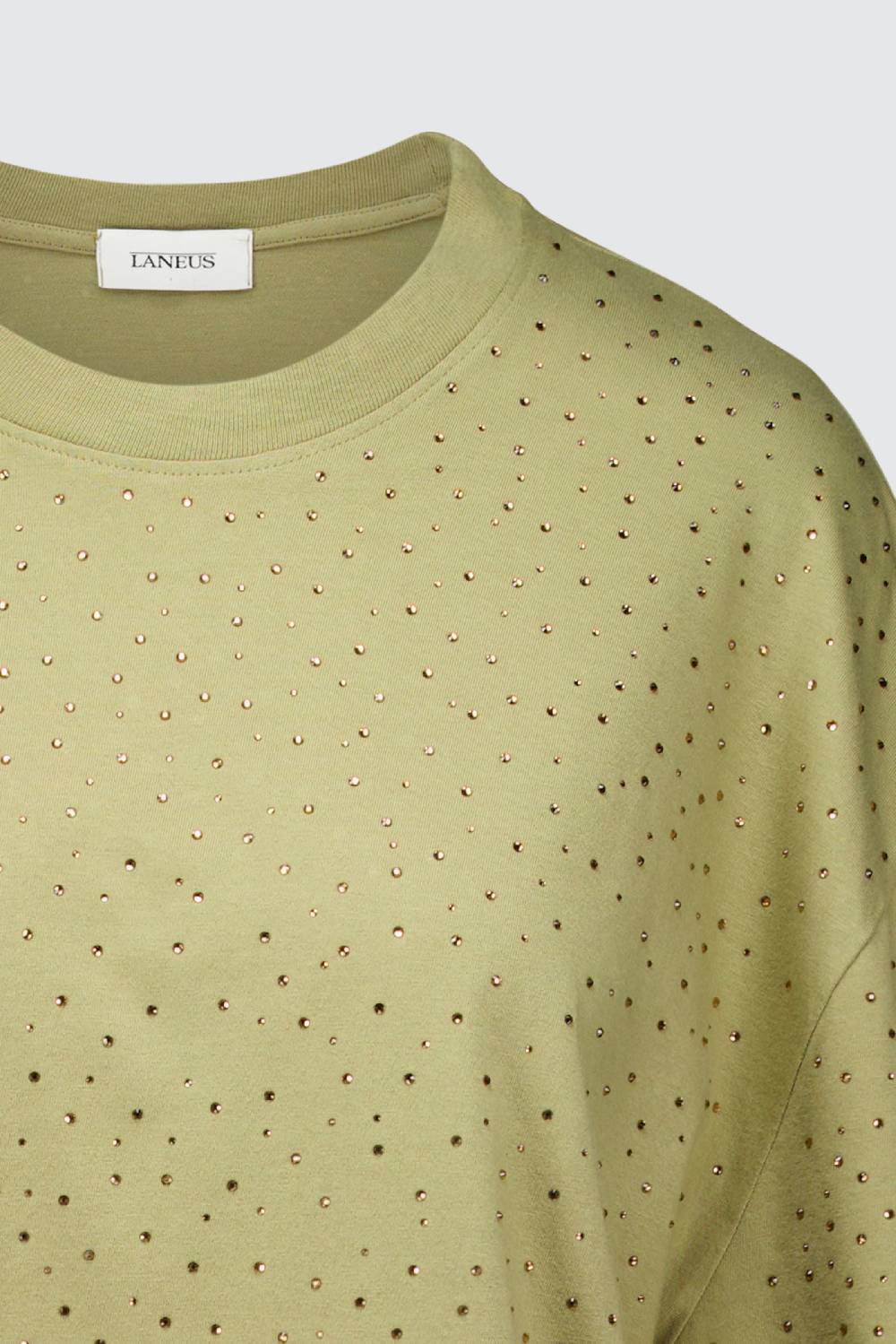 Laneus Laneus mini abito drappeggiato khaki con strass Qualità Garantita
