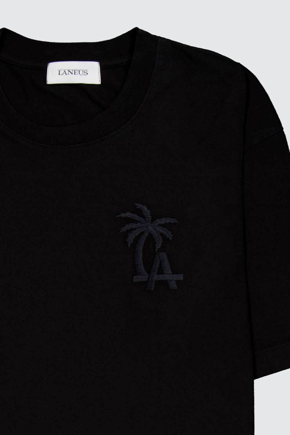 Laneus Laneus black t-shirt palm printed logo In Vendita