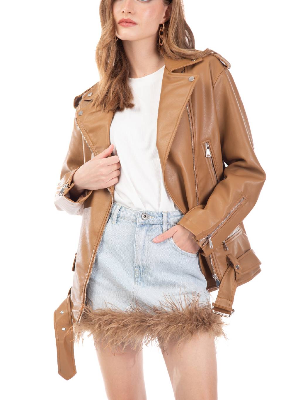 Le Volière Giacca oversize in ecopelle beige Shopping Online