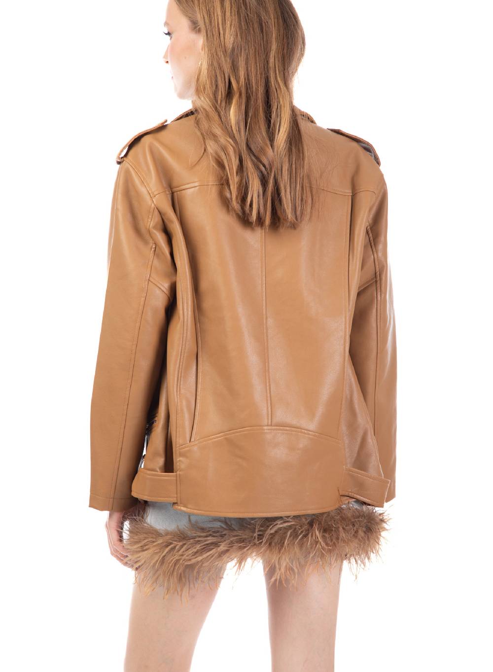 Le Volière Giacca oversize in ecopelle beige Shopping Online