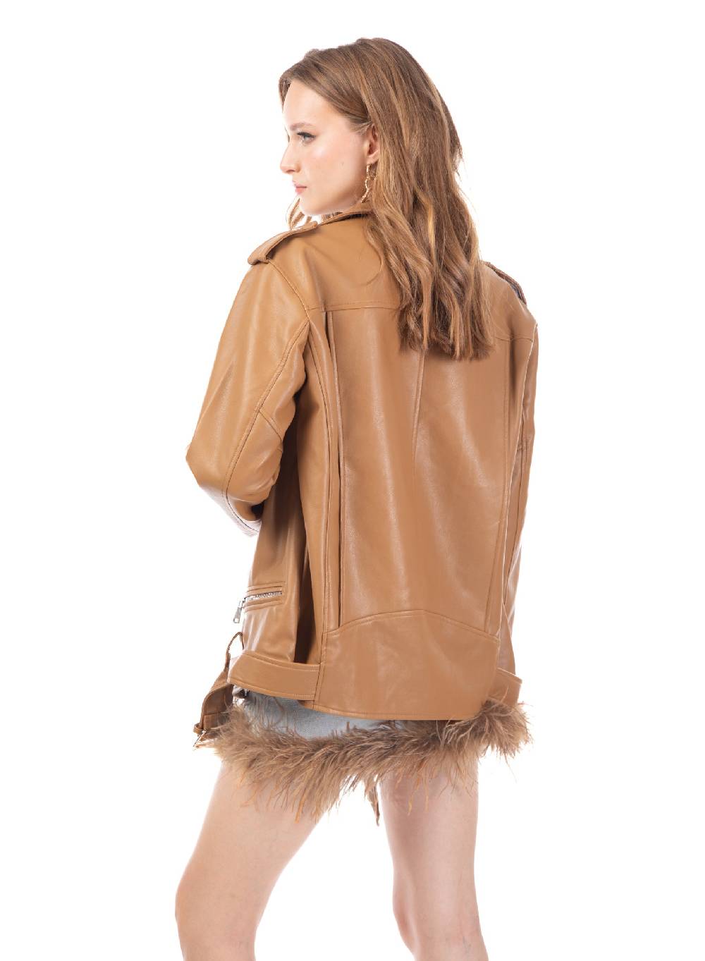 Le Volière Giacca oversize in ecopelle beige Shopping Online