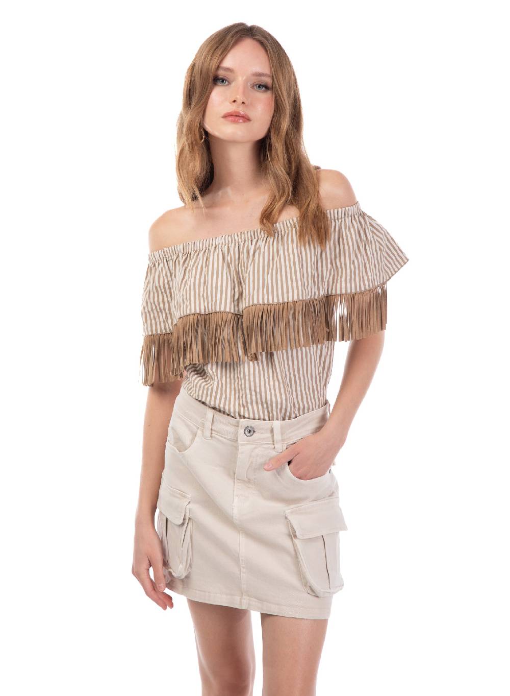 Le Volière Gonna cargo beige Sconto