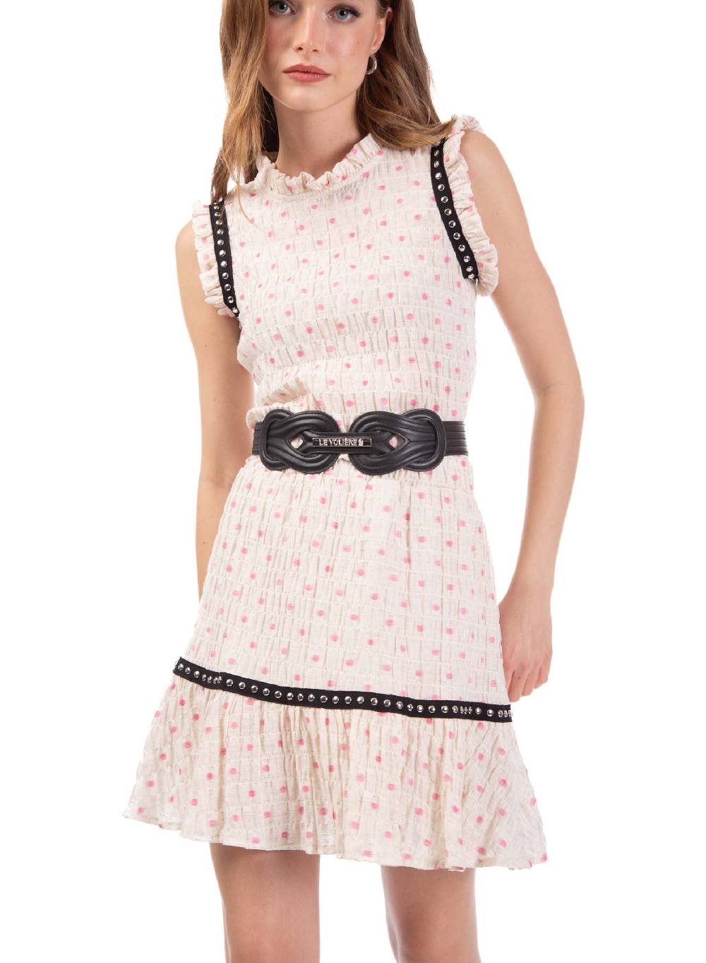 Le Volière Top crepon avorio con pois rosa Saldi