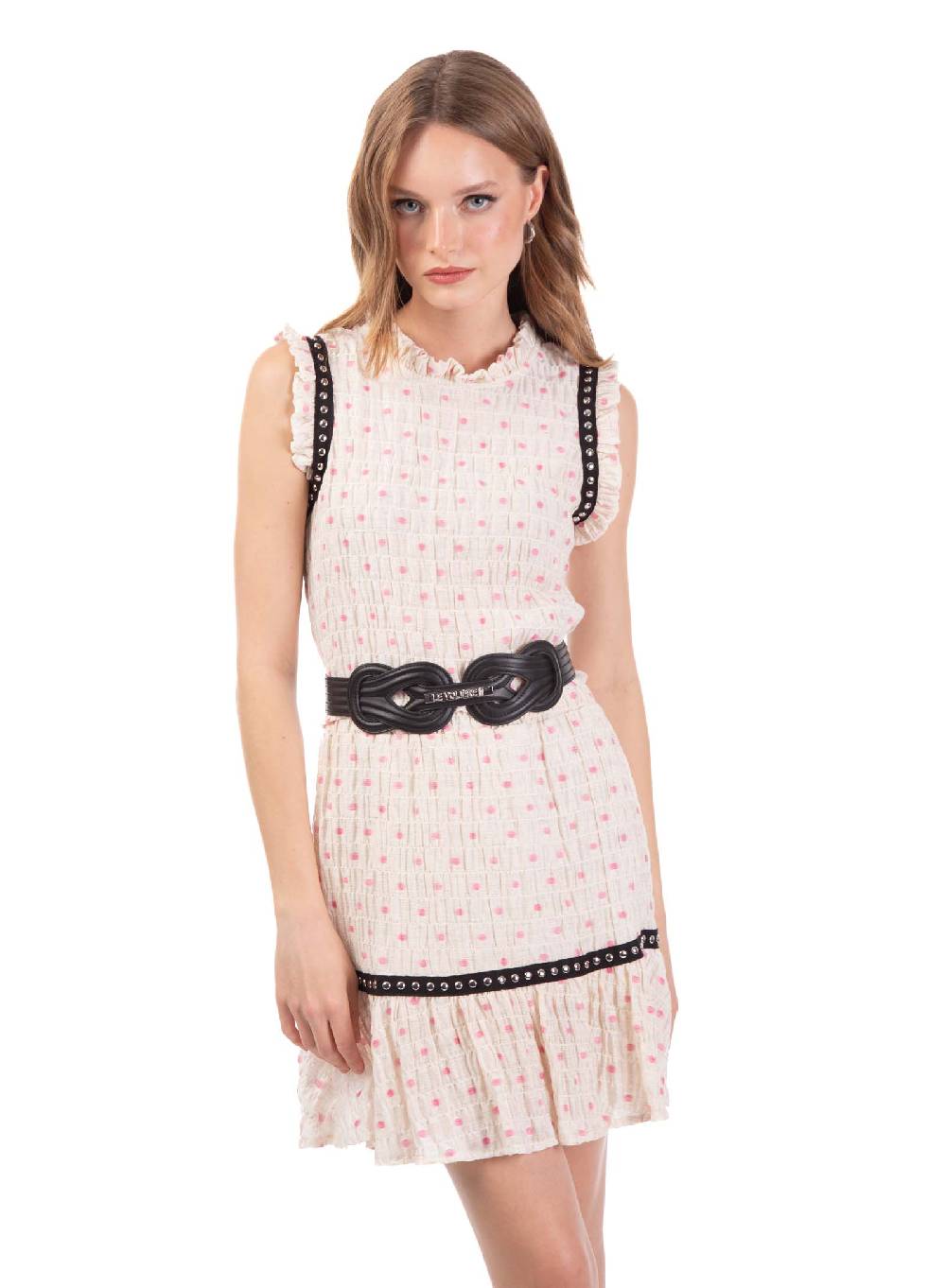 Le Volière Top crepon avorio con pois rosa Saldi