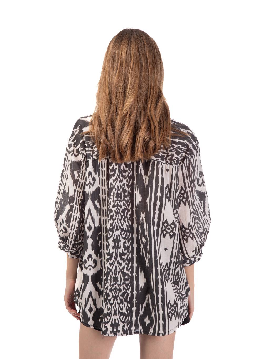 Le Volière Camicia oversize etnica con frange Saldi Di Fabbrica