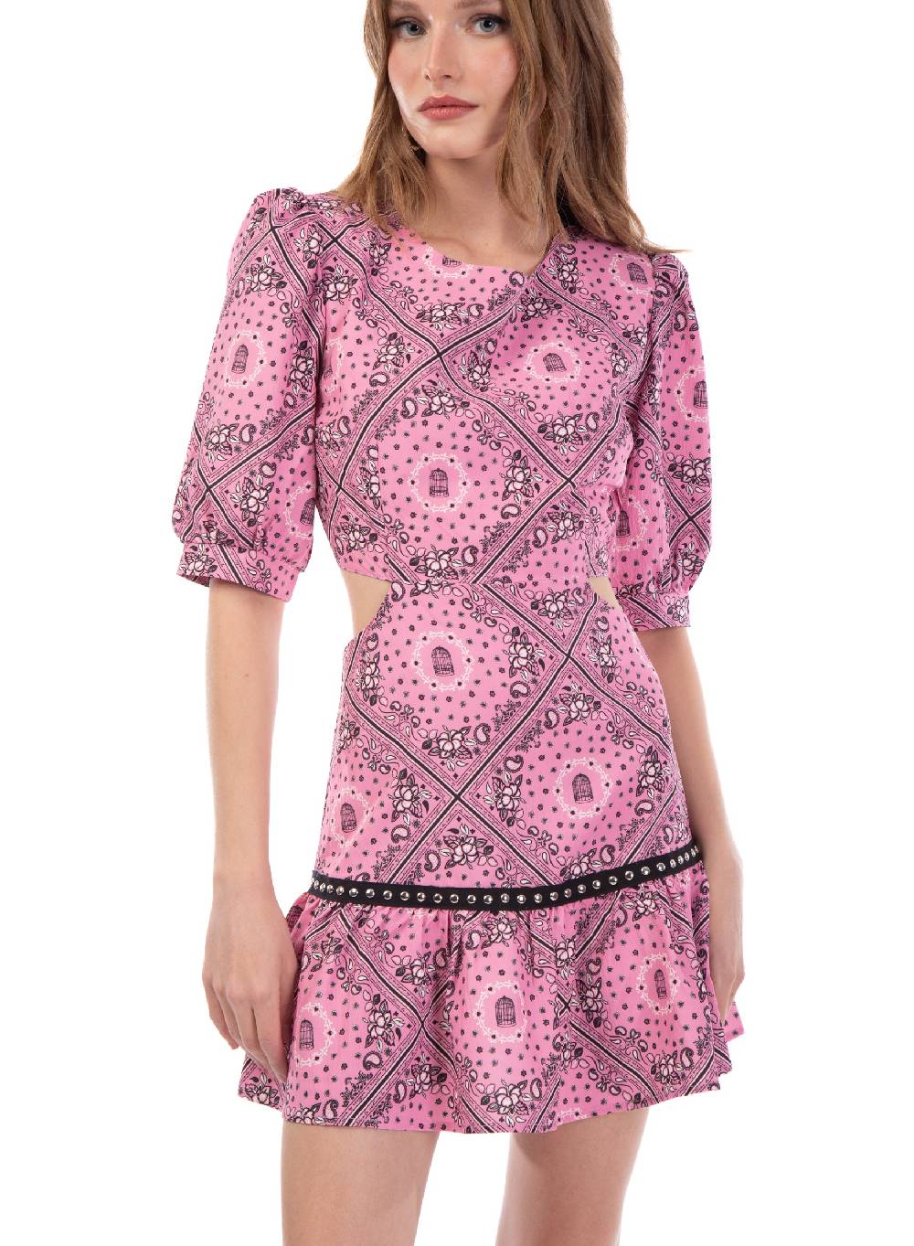 Le Volière Vestito bandana rosa con borchie Moda