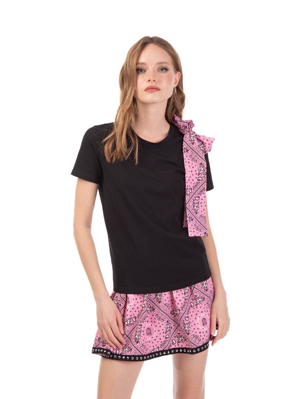 Le Volière T-shirt nera o bianca con fiocco Nuovo