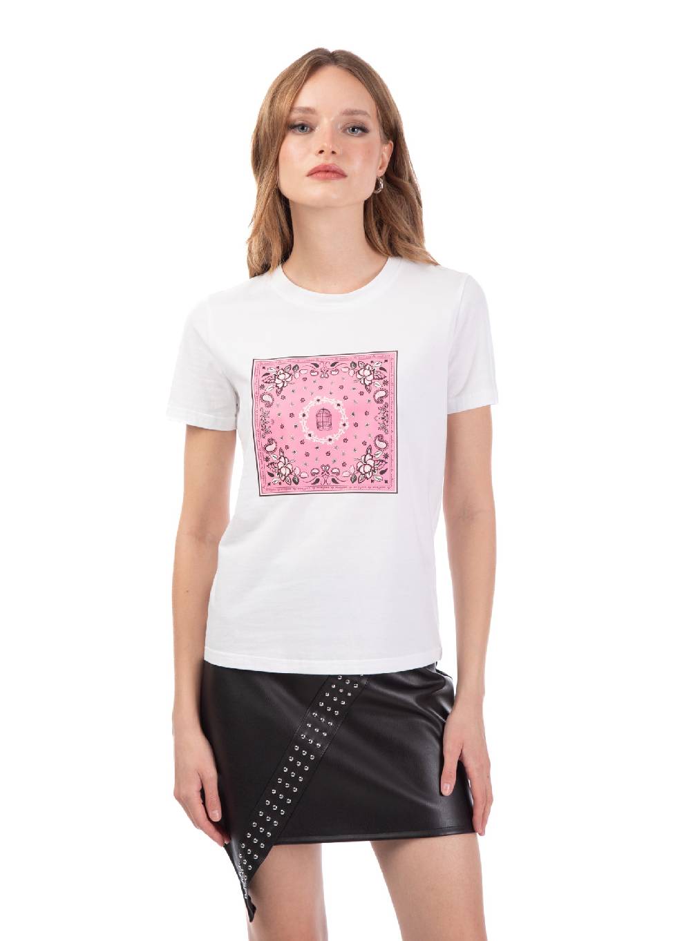 Le Volière T-shirt bianca o nera con stampa bandana Vendita