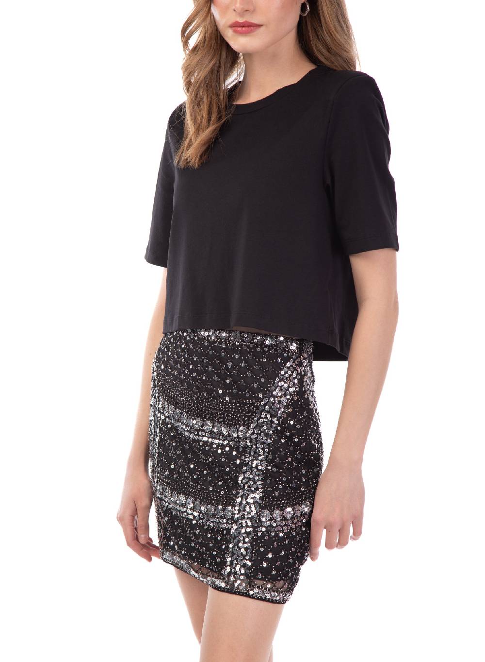 Le Volière Gonna nera con paillettes argento Spedizione Gratuita