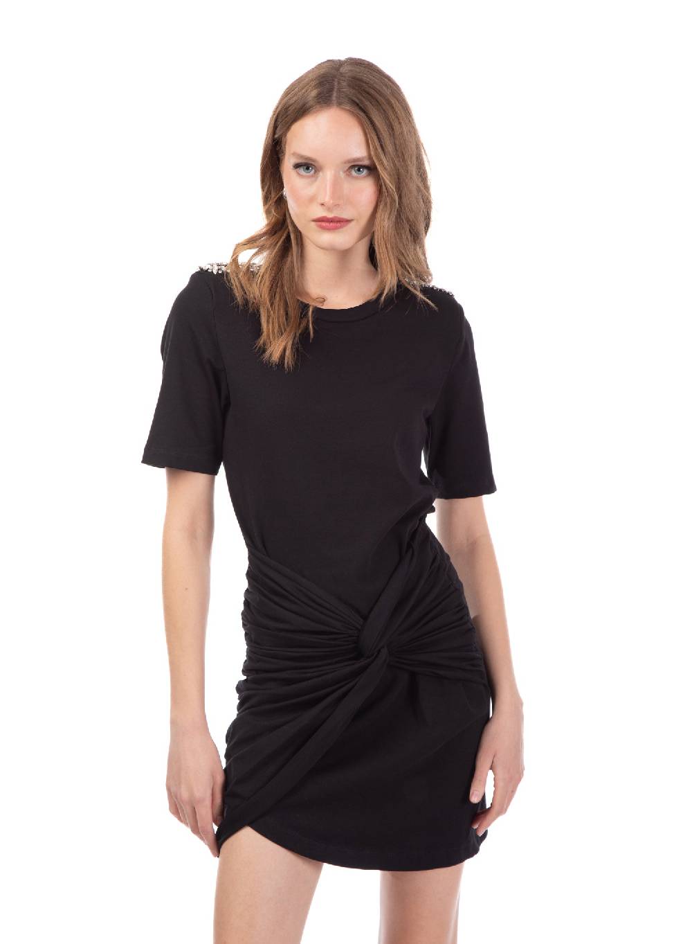 Le Volière Vestito in jersey nero con strass Pezzi Unici