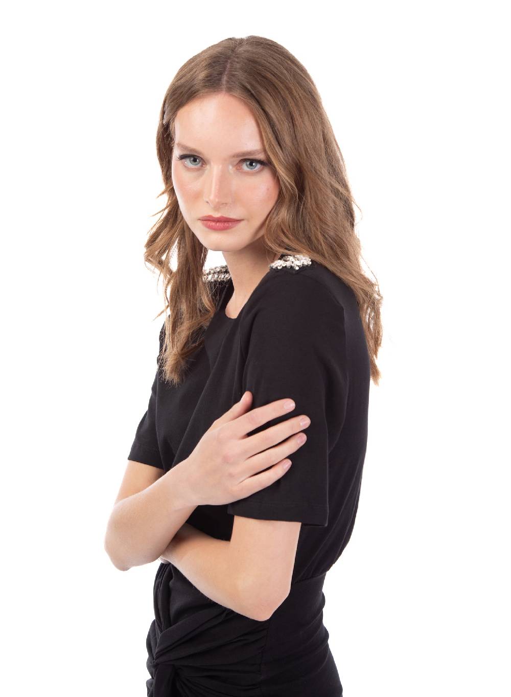 Le Volière Vestito in jersey nero con strass Pezzi Unici