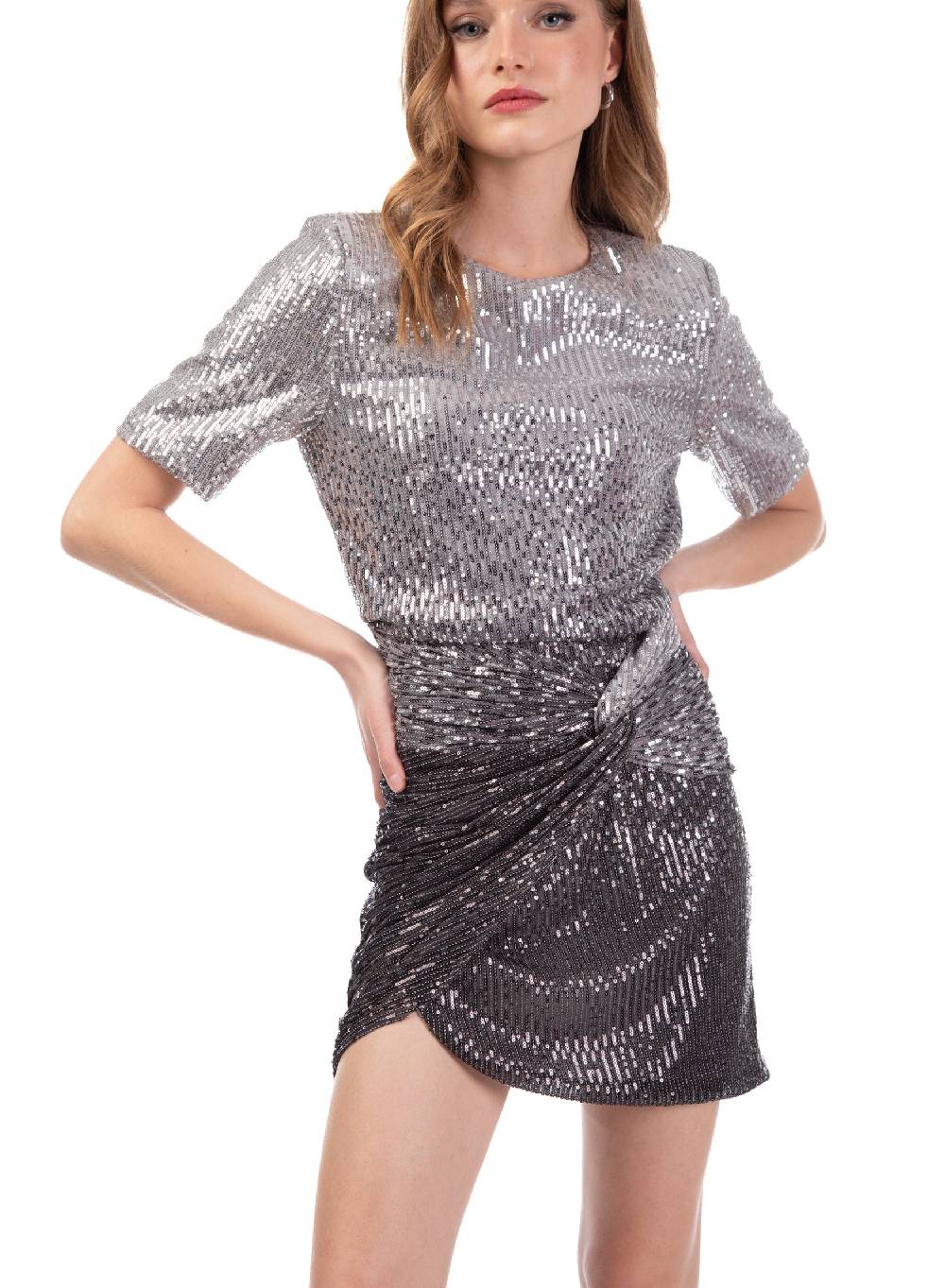 Le Volière Vestito di paillettes argento degradè Outlet