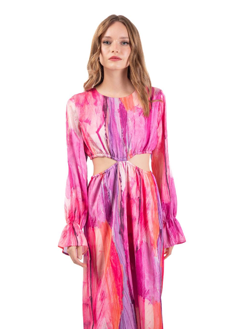 Le Volière Vestito lungo in fantasia fucsia con fori laterali Promozione