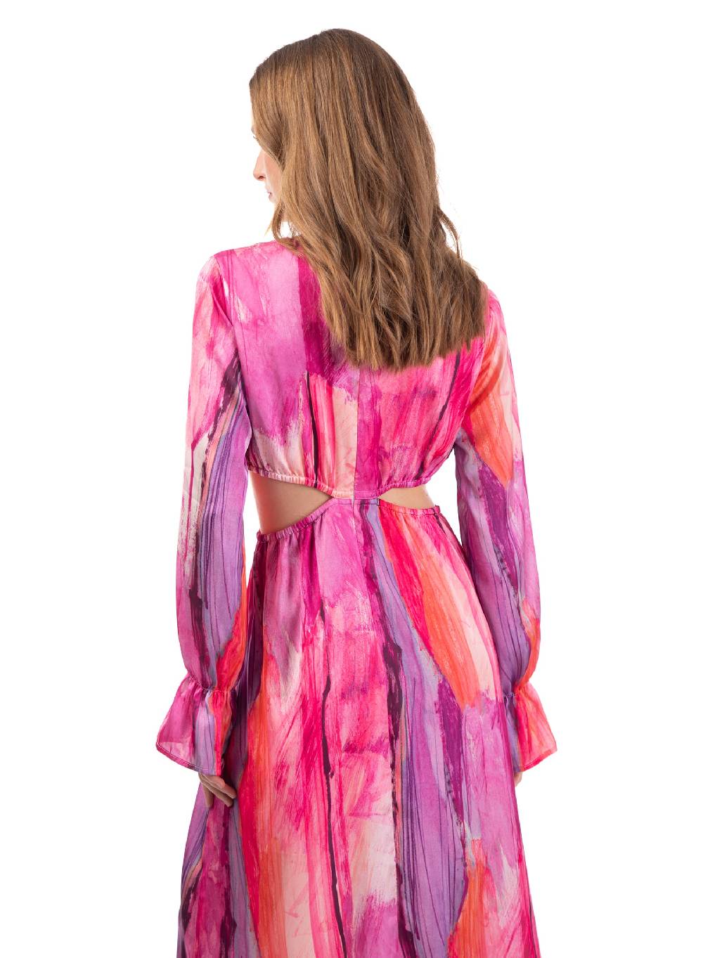 Le Volière Vestito lungo in fantasia fucsia con fori laterali Promozione