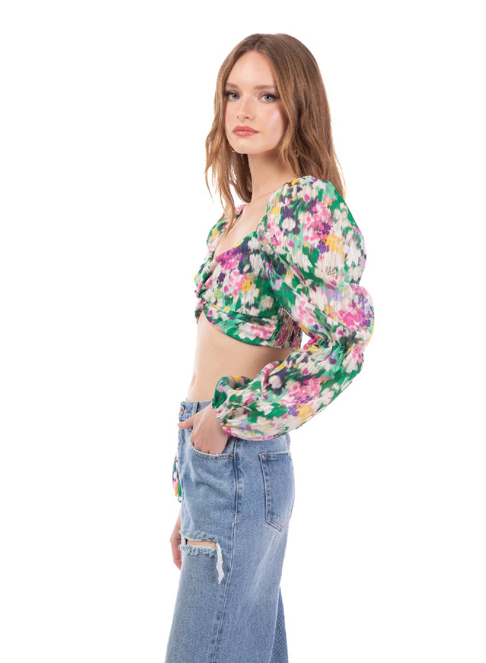 Le Volière Cropped top floreale manica lunga Affare Del Giorno