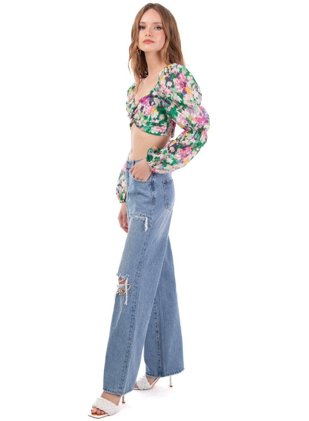 Le Volière Cropped top floreale manica lunga Affare Del Giorno
