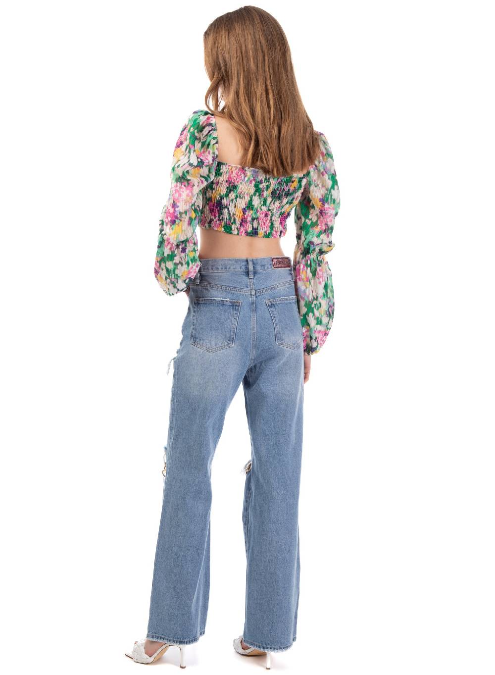 Le Volière Cropped top floreale manica lunga Affare Del Giorno