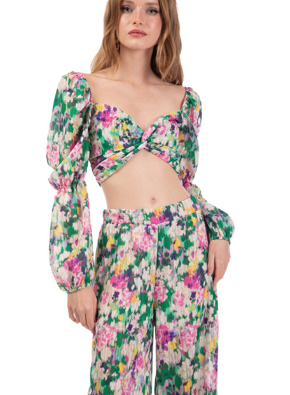 Le Volière Cropped top floreale manica lunga Affare Del Giorno