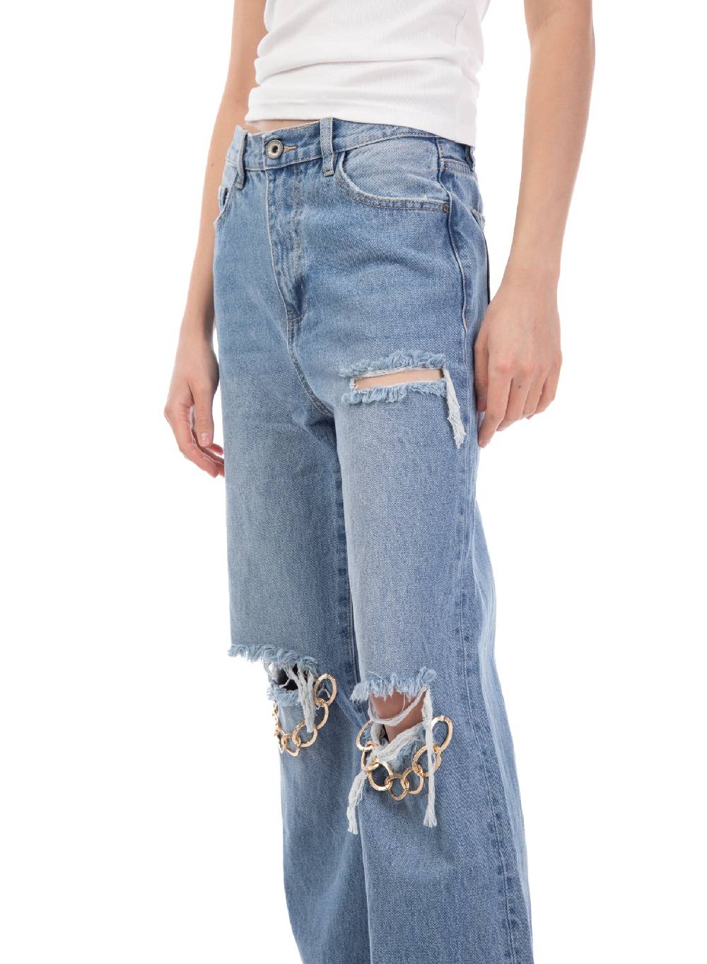 Le Volière Pantalone in denim con catene Prezzo Ridotto