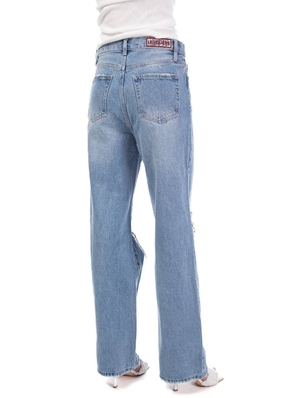 Le Volière Pantalone in denim con catene Prezzo Ridotto