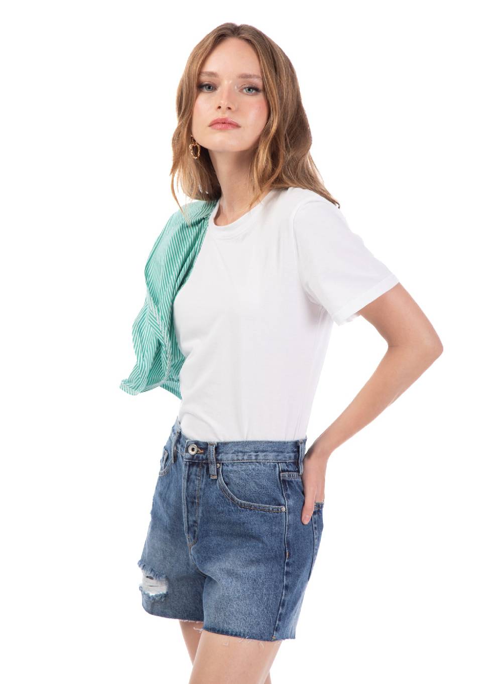 Le Volière T-shirt bianca con volant a righe Novità