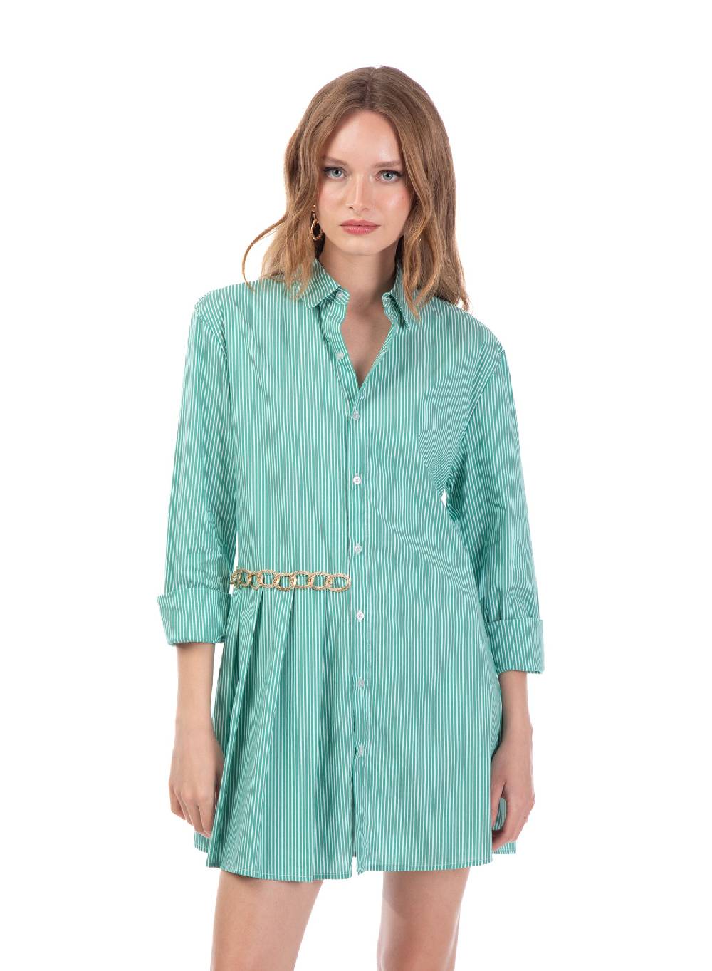 Le Volière Vestito a camicia a righe con catena Presa