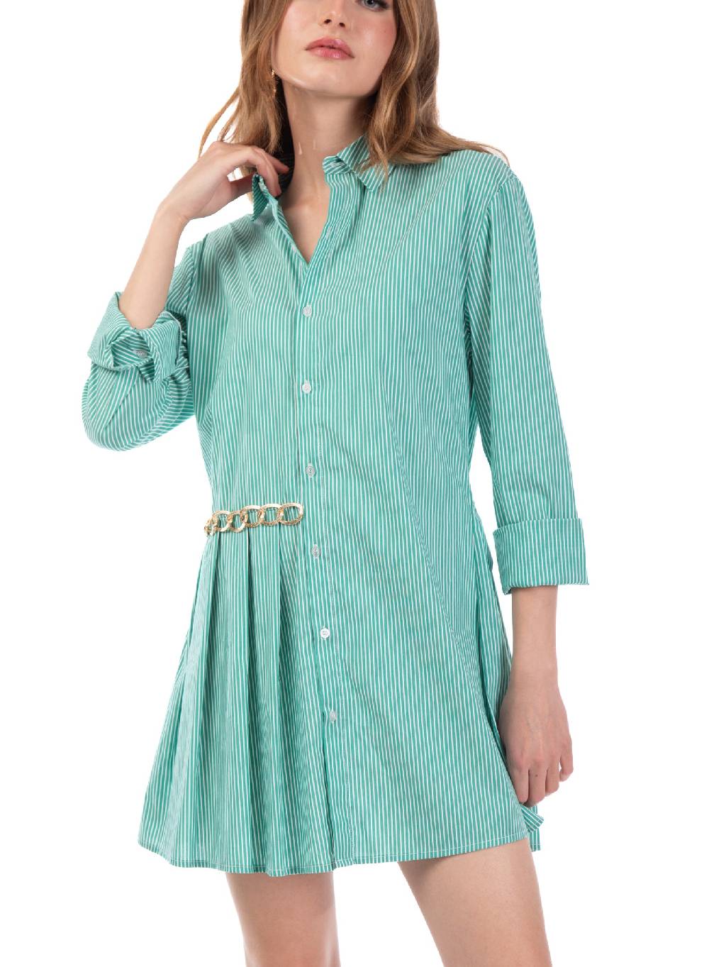 Le Volière Vestito a camicia a righe con catena Presa