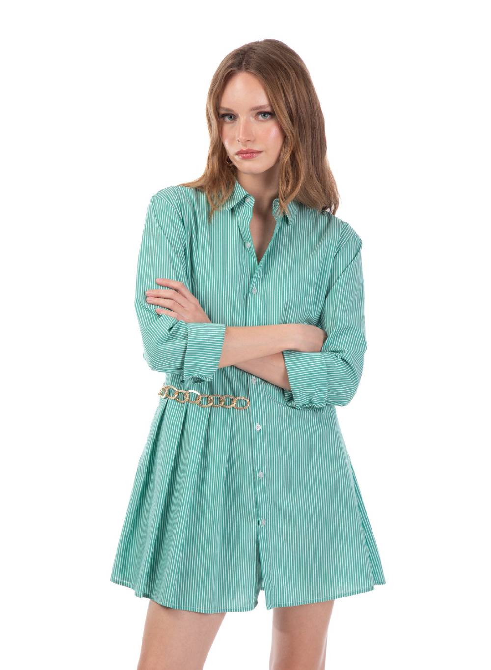 Le Volière Vestito a camicia a righe con catena Presa