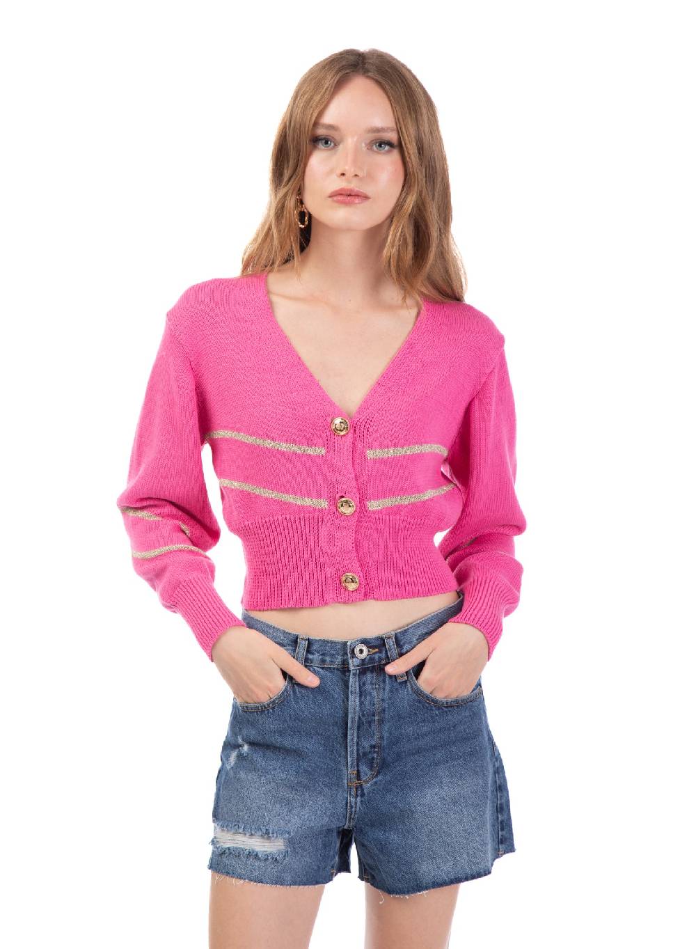 Le Volière Cardigan di cotone fucsia Sconto