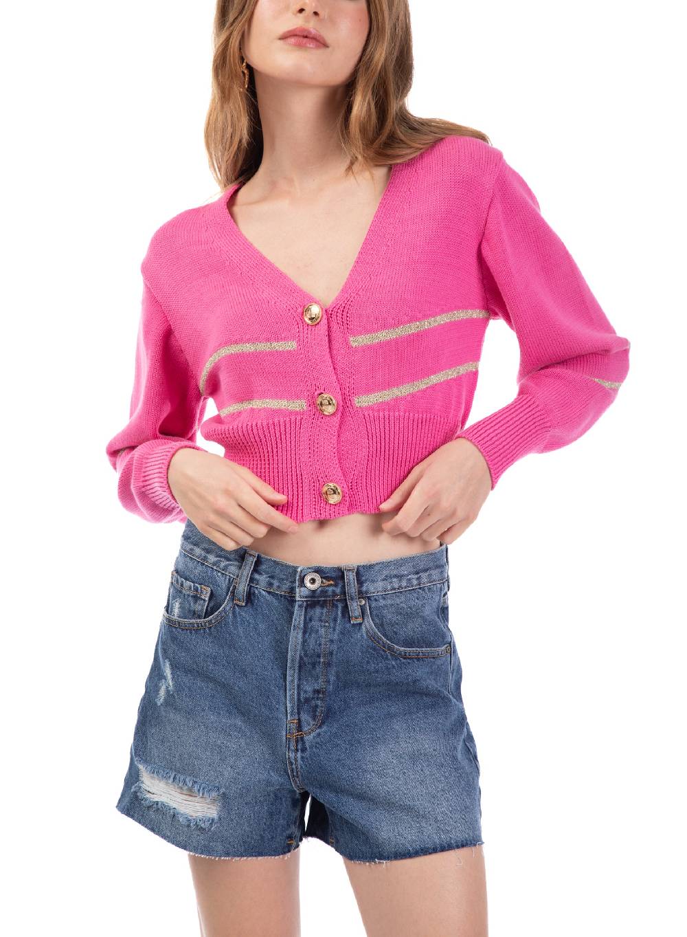 Le Volière Cardigan di cotone fucsia Sconto