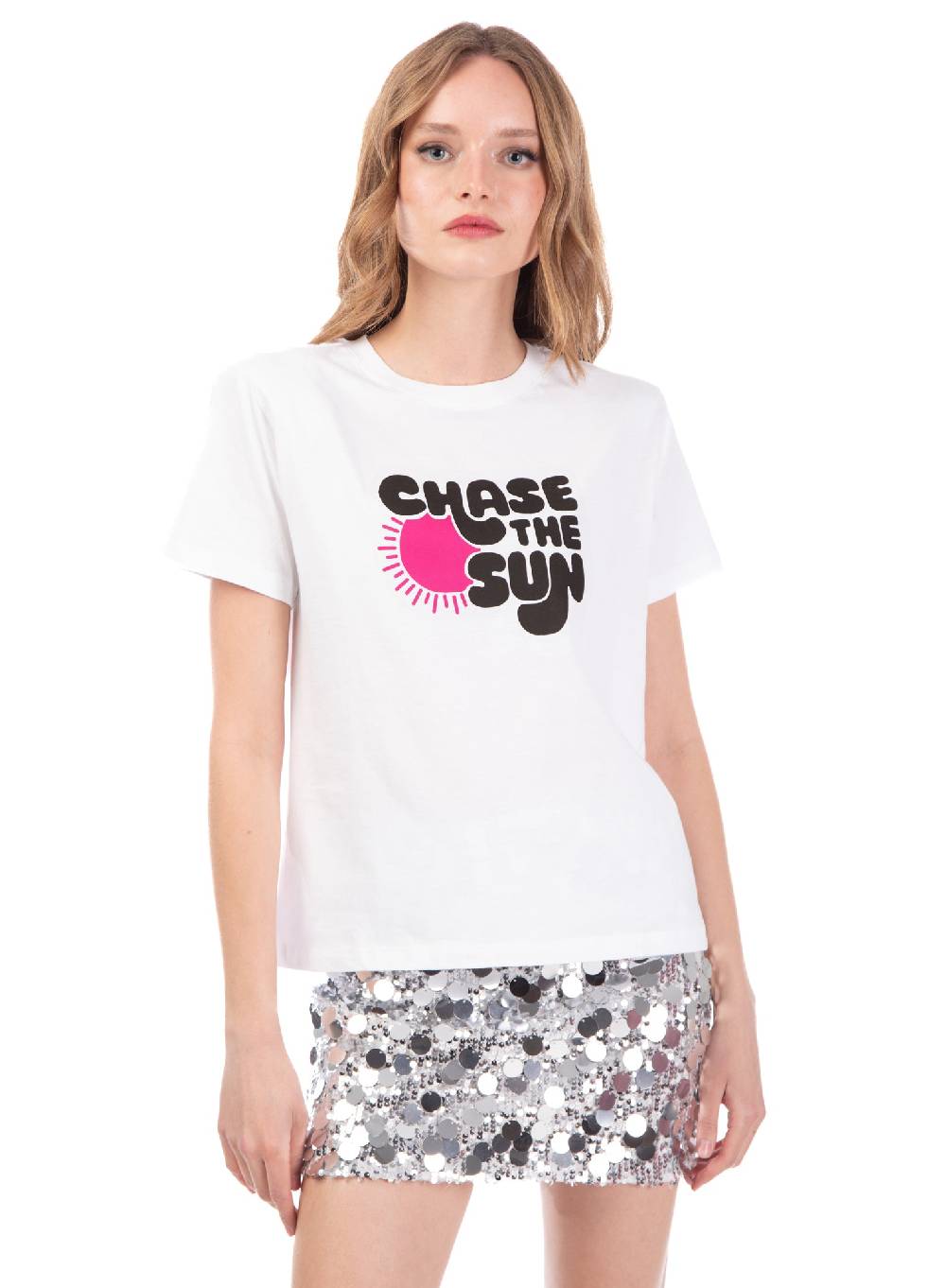Le Volière T-shirt bianca 'Chase the sun' Online
