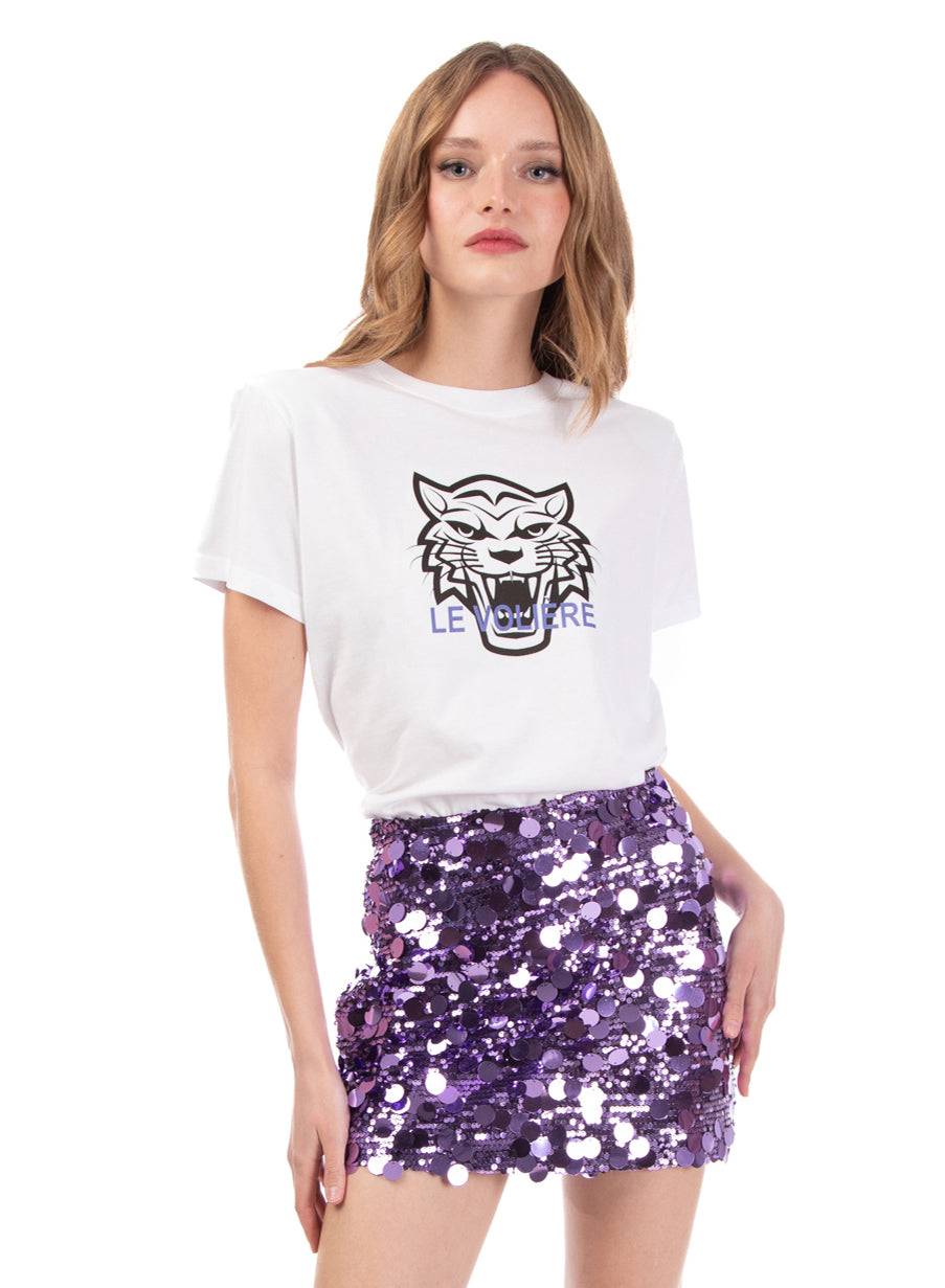 Le Volière T-shirt bianca con tigre stampata Offerte