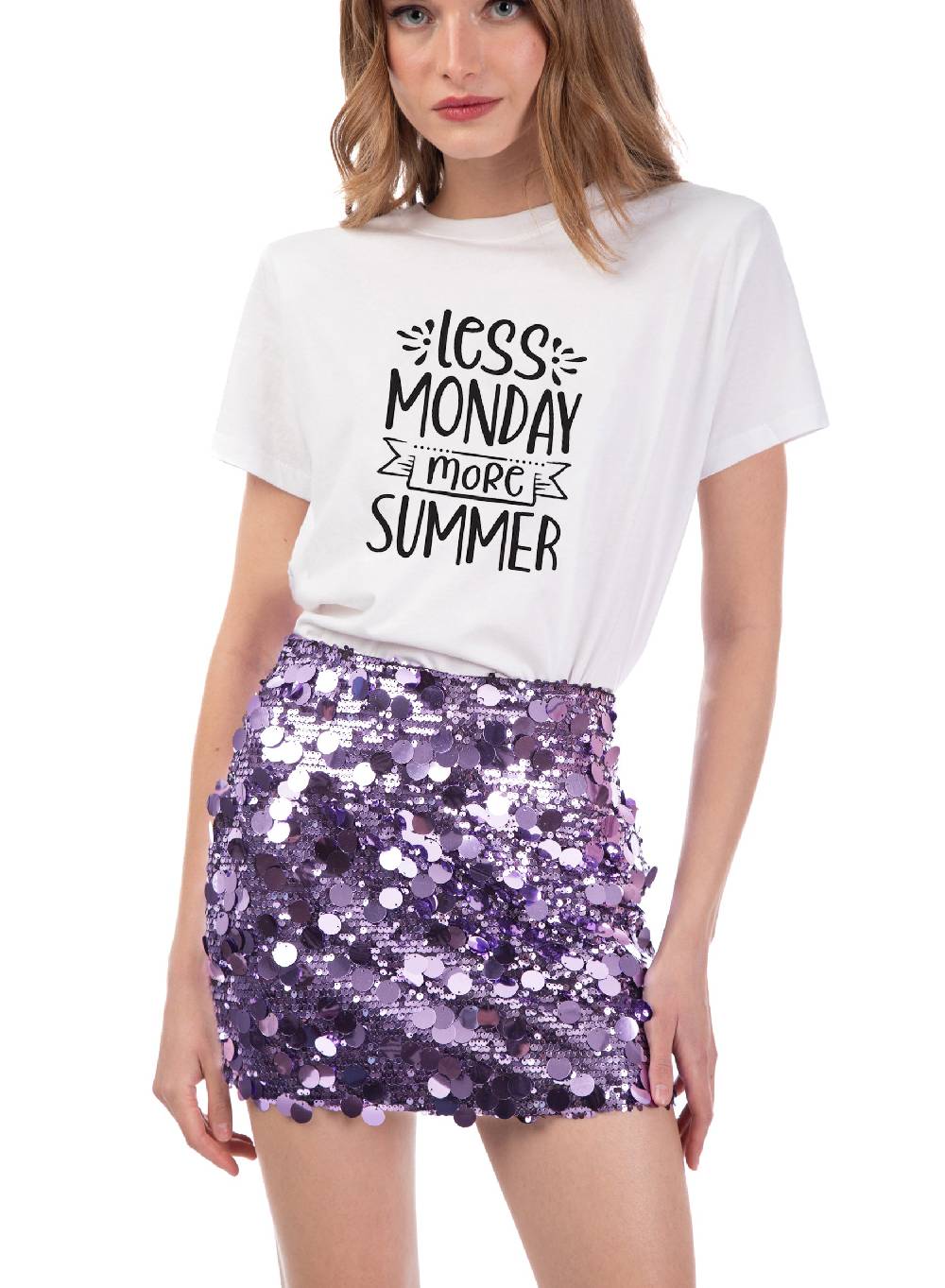 Le Volière T-shirt bianca 'Less Moday More Summer' Hotsell